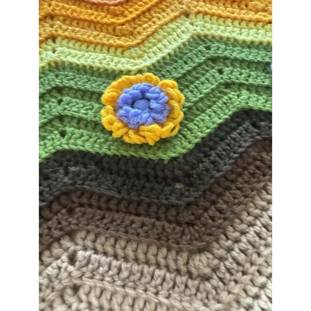 Crochet Afghan Throw Blanket 60x50 In Orange Tassels Zig Zag Handmade
